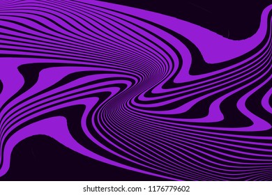 Optical art background Glitch abstract pattern Curve Random Chaotic Lines Modern, Contemporary Art Illustration with Black and purple Striped Lines Bright background with Wavy,  Distortion Effect