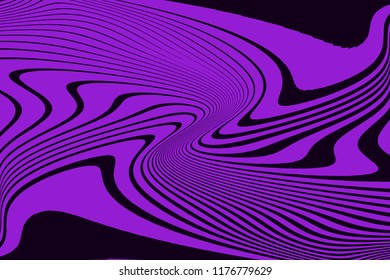 Optical art background Glitch abstract pattern Curve Random Chaotic Lines Modern, Contemporary Art Illustration with Black and purple Striped Lines Bright background with Wavy,  Distortion Effect