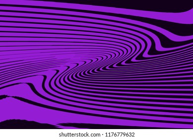 Optical art background Glitch abstract pattern Curve Random Chaotic Lines Modern, Contemporary Art Illustration with Black and purple Striped Lines Bright background with Wavy,  Distortion Effect