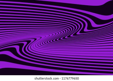 Optical art background Glitch abstract pattern Curve Random Chaotic Lines Modern, Contemporary Art Illustration with Black and purple Striped Lines Bright background with Wavy,  Distortion Effect
