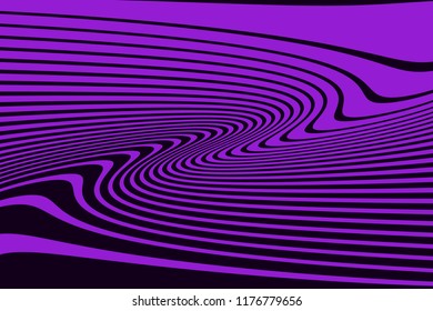 Optical art background Glitch abstract pattern Curve Random Chaotic Lines Modern, Contemporary Art Illustration with Black and purple Striped Lines Bright background with Wavy,  Distortion Effect