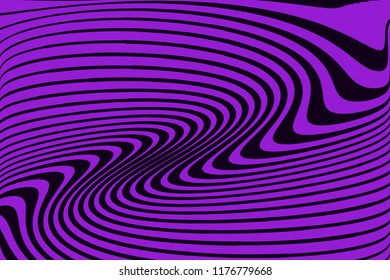 Optical art background Glitch abstract pattern Curve Random Chaotic Lines Modern, Contemporary Art Illustration with Black and purple Striped Lines Bright background with Wavy,  Distortion Effect