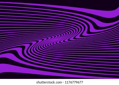 Optical art background Glitch abstract pattern Curve Random Chaotic Lines Modern, Contemporary Art Illustration with Black and purple Striped Lines Bright background with Wavy,  Distortion Effect