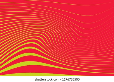 Optical art background Glitch abstract pattern Curve Random Chaotic Lines Modern, Contemporary Art Illustration with Red and yellow Striped Lines Bright background with Wavy Curving Distortion Effect