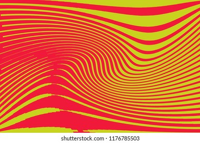 Optical art background Glitch abstract pattern Curve Random Chaotic Lines Modern, Contemporary Art Illustration with Red and yellow Striped Lines Bright background with Wavy, Curving Distortion Effect