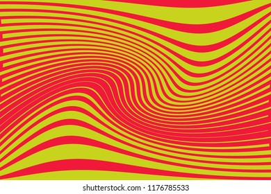 Optical art background Glitch abstract pattern Curve Random Chaotic Lines Modern, Contemporary Art Illustration with Red and yellow Striped Lines Bright background with Wavy, Curving Distortion Effect