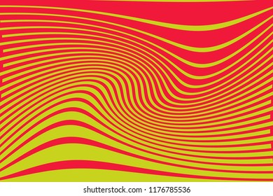 Optical art background Glitch abstract pattern Curve Random Chaotic Lines Modern, Contemporary Art Illustration with Red and yellow Striped Lines Bright background with Wavy, Curving Distortion Effect