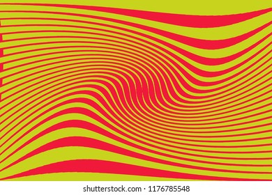 Optical art background Glitch abstract pattern Curve Random Chaotic Lines Modern, Contemporary Art Illustration with Red and yellow Striped Lines Bright background with Wavy, Curving Distortion Effect