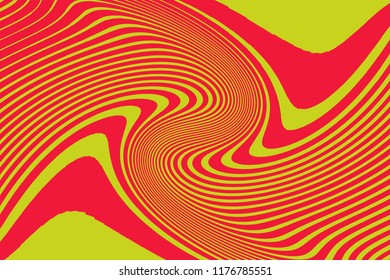 Optical art background Glitch abstract pattern Curve Random Chaotic Lines Modern, Contemporary Art Illustration with Red and yellow Striped Lines Bright background with Wavy, Curving Distortion Effect