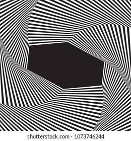 Optical art background. Optical illusion frame with empty space. Modern geometric vector pattern.  Design for backdrops, prints, banners. Template or mock up.