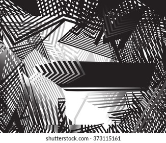 optical art background, op art, black and white design straiight lines and shapes