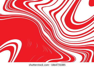Optical art background. Red and white pattern with wavy, curves lines. Digital image with a psychedelic stripes. Vector illustration .