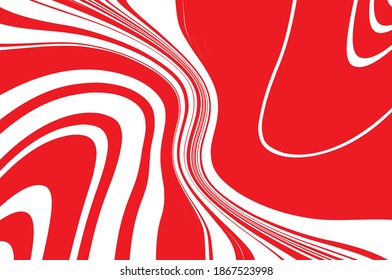 Optical art background. Red and white pattern with wavy, curves lines. Digital image with a psychedelic stripes. Vector illustration .