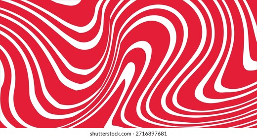 Optical art background. Red and white pattern with wavy, curves lines. Digital image with a psychedelic stripes. Vector illustration .