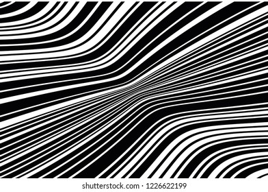 Optical art background. Wave design black and white. Digital image with a psychedelic stripes. Vector illustration Abstract pattern. Texture with wavy, curves lines.