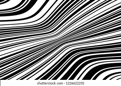 Optical art background. Wave design black and white. Digital image with a psychedelic stripes. Vector illustration Abstract pattern. Texture with wavy, curves lines.