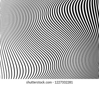Optical art background. Wave design black and white. Digital image with a psychedelic stripes. Vector illustration  Abstract pattern. Texture with wavy, curves lines.