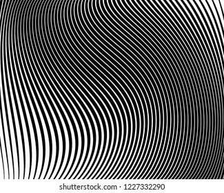 Optical art background. Wave design black and white. Digital image with a psychedelic stripes. Vector illustration  Abstract pattern. Texture with wavy, curves lines.