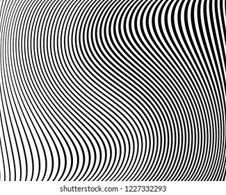 Optical art background. Wave design black and white. Digital image with a psychedelic stripes. Vector illustration  Abstract pattern. Texture with wavy, curves lines.