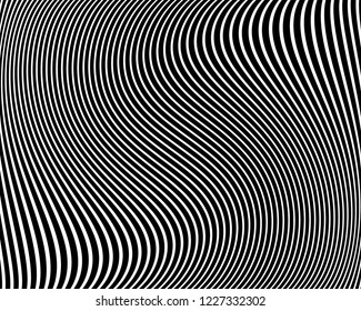 Optical art background. Wave design black and white. Digital image with a psychedelic stripes. Vector illustration  Abstract pattern. Texture with wavy, curves lines.
