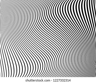 Optical art background. Wave design black and white. Digital image with a psychedelic stripes. Vector illustration  Abstract pattern. Texture with wavy, curves lines.