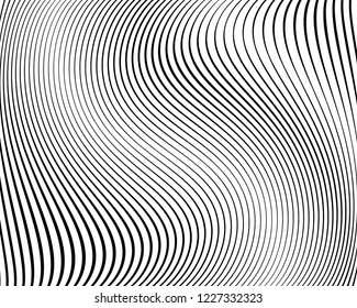 Optical art background. Wave design black and white. Digital image with a psychedelic stripes. Vector illustration  Abstract pattern. Texture with wavy, curves lines.