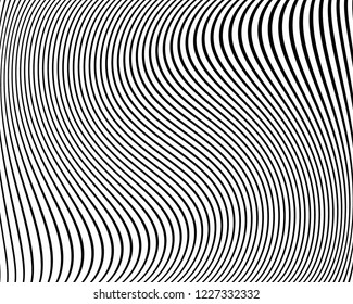 Optical art background. Wave design black and white. Digital image with a psychedelic stripes. Vector illustration  Abstract pattern. Texture with wavy, curves lines.