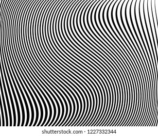 Optical art background. Wave design black and white. Digital image with a psychedelic stripes. Vector illustration  Abstract pattern. Texture with wavy, curves lines.
