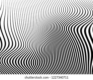 Optical art background. Wave design black and white. Digital image with a psychedelic stripes. Vector illustration  Abstract pattern. Texture with wavy, curves lines.