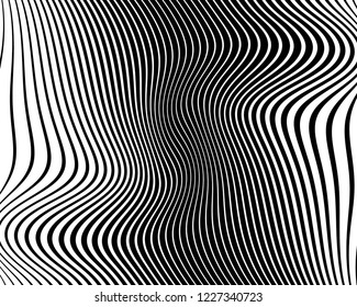 Optical art background. Wave design black and white. Digital image with a psychedelic stripes. Vector illustration  Abstract pattern. Texture with wavy, curves lines.