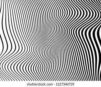 Optical art background. Wave design black and white. Digital image with a psychedelic stripes. Vector illustration  Abstract pattern. Texture with wavy, curves lines.