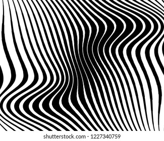 Optical art background. Wave design black and white. Digital image with a psychedelic stripes. Vector illustration  Abstract pattern. Texture with wavy, curves lines.