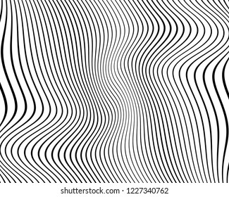 Optical art background. Wave design black and white. Digital image with a psychedelic stripes. Vector illustration  Abstract pattern. Texture with wavy, curves lines.