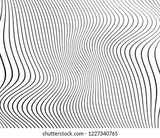 Optical art background. Wave design black and white. Digital image with a psychedelic stripes. Vector illustration  Abstract pattern. Texture with wavy, curves lines. 