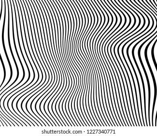 Optical art background. Wave design black and white. Digital image with a psychedelic stripes. Vector illustration  Abstract pattern. Texture with wavy, curves lines.