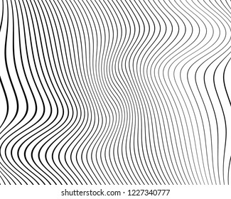 Optical art background. Wave design black and white. Digital image with a psychedelic stripes. Vector illustration  Abstract pattern. Texture with wavy, curves lines.