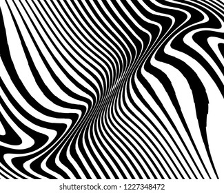 Optical art background. Wave design black and white. Digital image with a psychedelic stripes. Vector illustration  Abstract pattern. Texture with wavy, curves lines.