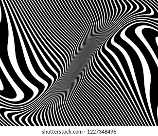 Optical art background. Wave design black and white. Digital image with a psychedelic stripes. Vector illustration  Abstract pattern. Texture with wavy, curves lines.