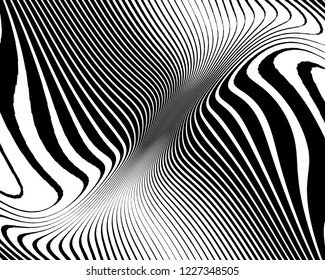 Optical art background. Wave design black and white. Digital image with a psychedelic stripes. Vector illustration  Abstract pattern. Texture with wavy, curves lines.