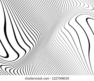 Optical art background. Wave design black and white. Digital image with a psychedelic stripes. Vector illustration  Abstract pattern. Texture with wavy, curves lines.