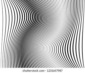 Optical art background. Wave design black and white. Digital image with a psychedelic stripes. Vector illustration Abstract pattern. Texture with wavy, curves lines
