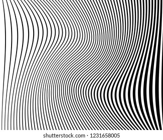 Optical art background. Wave design black and white. Digital image with a psychedelic stripes. Vector illustration Abstract pattern. Texture with wavy, curves lines