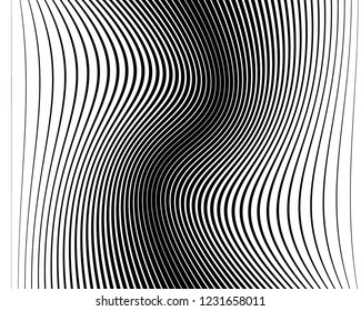  Fondo de arte óptico. Diseño ondulado en blanco y negro. Imagen digital con rayas psicodélicas. Ilustración del vector Patrón abstracto. Textura con líneas onduladas, curvas