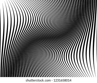 Optical art background. Wave design black and white. Digital image with a psychedelic stripes. Vector illustration Abstract pattern. Texture with wavy, curves lines