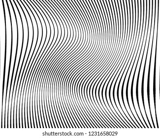 Optical art background. Wave design black and white. Digital image with a psychedelic stripes. Vector illustration Abstract pattern. Texture with wavy, curves lines