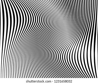 Optical art background. Wave design black and white. Digital image with a psychedelic stripes. Vector illustration Abstract pattern. Texture with wavy, curves lines