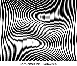 Optical art background. Wave design black and white. Digital image with a psychedelic stripes. Vector illustration Abstract pattern. Texture with wavy, curves lines