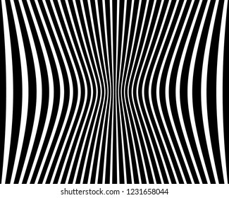 Optical art background. Wave design black and white. Digital image with a psychedelic stripes. Vector illustration Abstract pattern. Texture with wavy, curves lines