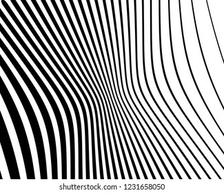 Optical art background. Wave design black and white. Digital image with a psychedelic stripes. Vector illustration Abstract pattern. Texture with wavy, curves lines