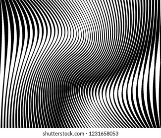 Optical art background. Wave design black and white. Digital image with a psychedelic stripes. Vector illustration Abstract pattern. Texture with wavy, curves lines